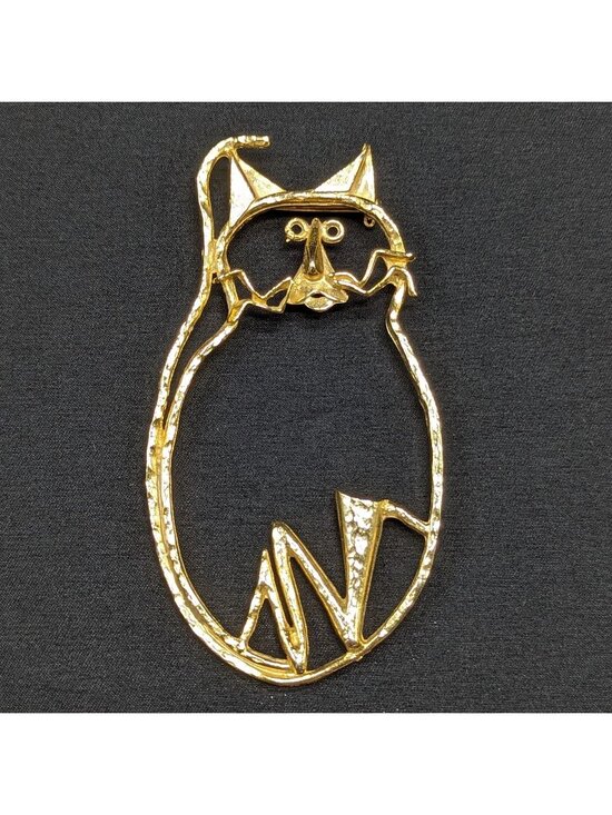 None | Jewelry | Abstract Goldtoned Cat Brooch Pin Vtg Retro Modernist ...